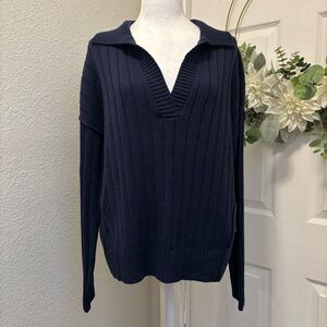 Lucky Brand Navy V-Neck Ribbed Sweater